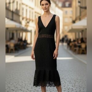 Bardot Black Lace Trumpet Dress - Wedding Guest Formal
